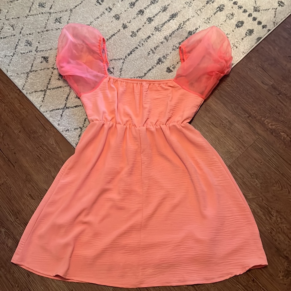 Coral Puff Sleeve Dress - Picture 7 of 7